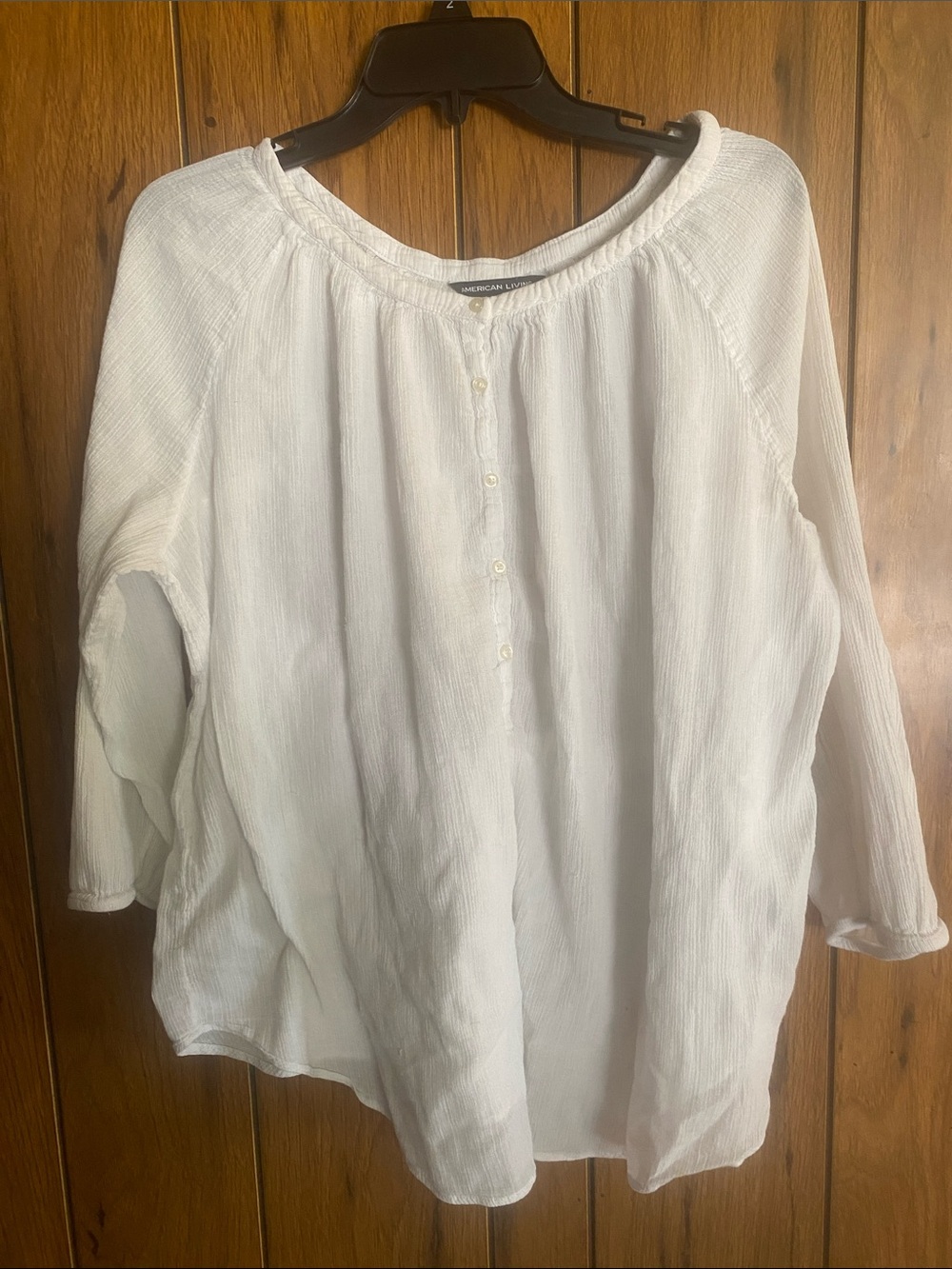American Living White Button-Front Peasant Top